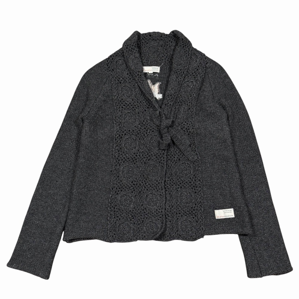 Odd Molly M813-338 Snuggle‎ Chrochet Belted Gray Cardigan Sz 3 - S/M approx